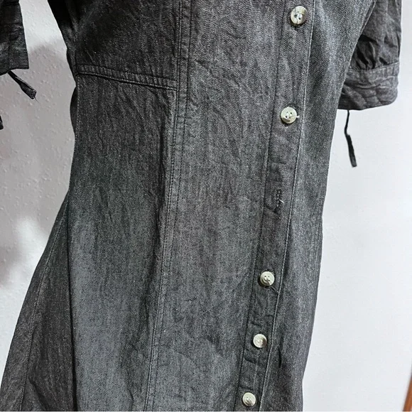 Button down short sleeve denim light charcoal color dress - Picture 4 of 14